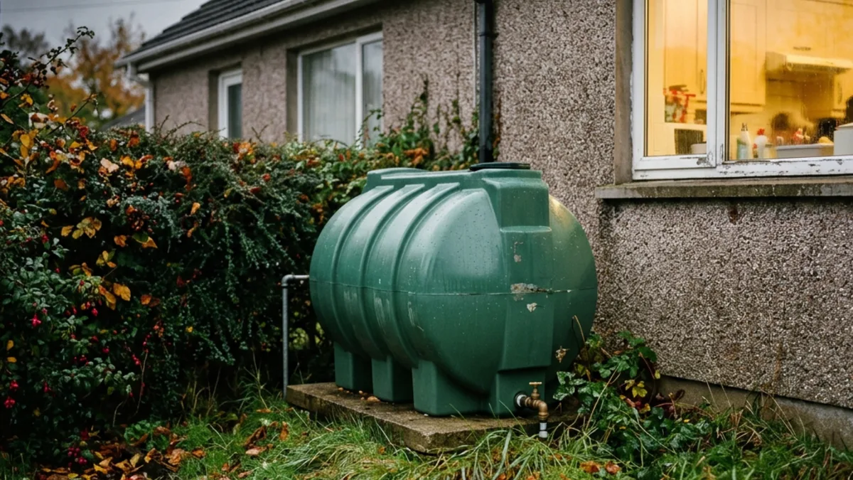 A domestic heating oil tank outside a Northern Ireland home